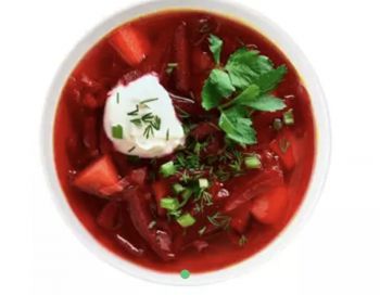 Борщ со свининой и чесночными гарликами и домашним салом